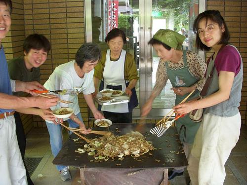 The yakisoba grill team were drenched with sweat but they managed to push through