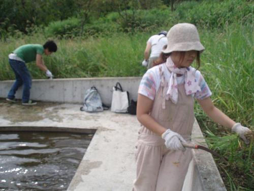 Helping to clean up Attard Pond.