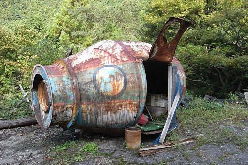 The time machine is actually an old cement mixer which might have been a kid’s playhouse at one time. There are benches and stuff inside. Keiko tells me that the grown children of the owners of the Skiland Hotel don’t actually refer to it as a time machine.