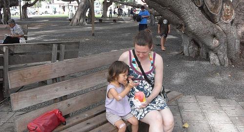 Hawaiian-style kakigori, shave ice. We ate it under the largest banyan tree in the world (? I think) in the town of Lahaina. 