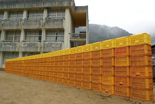 We set up a wall of crates in preparation for the event.