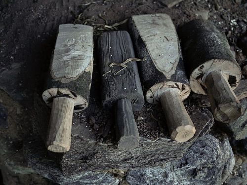 Tools for working the clay.  Made from a single log.