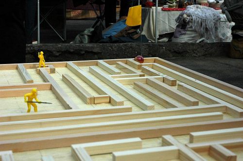 A labyrinth about the size of a ping-pong table! Lots of fun.