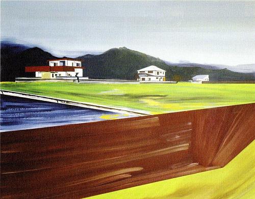 Charlotte Brisland “De Stijl Landscape[Japan]風景の様式[日本])” 120×150cm 油彩・キャンバス