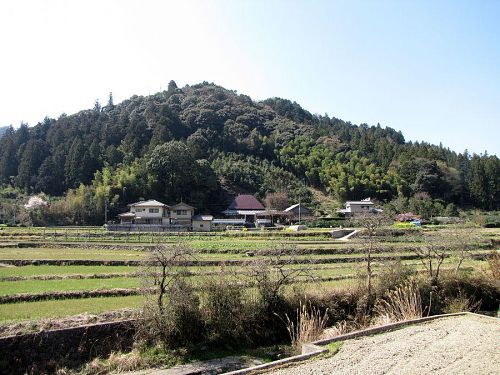 養瀬トンネル（10月ころ開通予定）の上、県道21号から見た神光寺とのぼり藤。