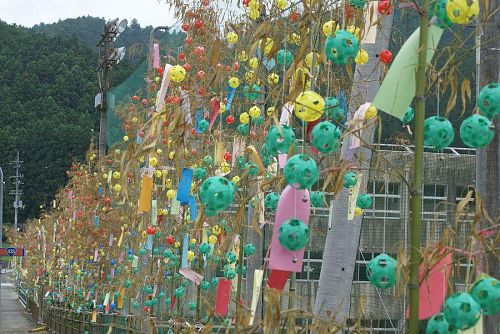 鬼籠野（オロノ）小学校付近の七夕かざり。